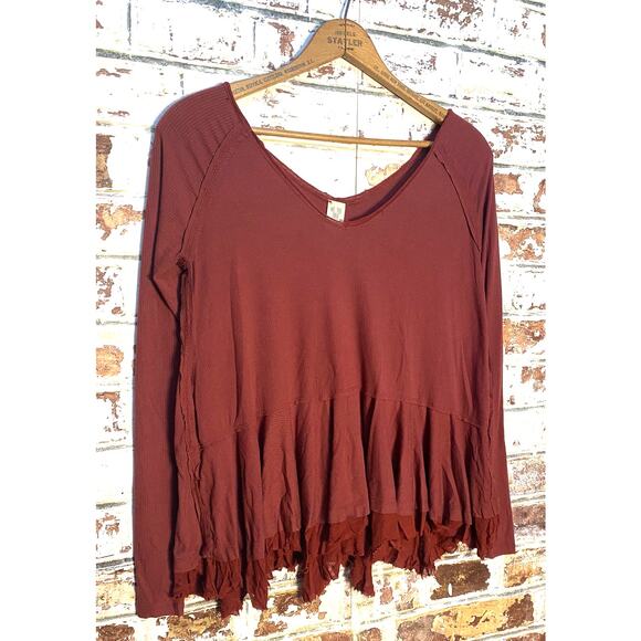 Free People We the Free Oversized Flowing Layered Hem Long Sleeve Thermal Blouse - Picture 2 of 7